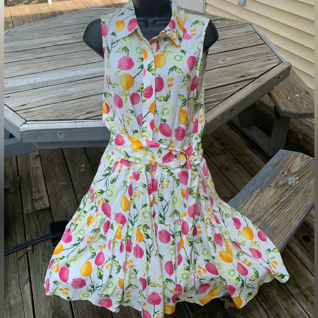 Nwt Cynthia Rowley Sheath Dress Size 6 Pastel Fruit Linen Print Sleeveless Kiwi